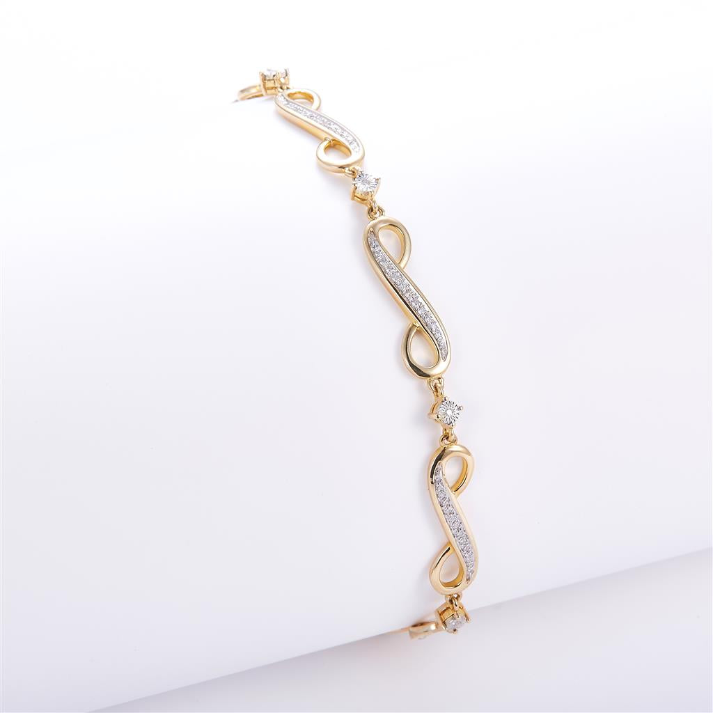 0.214 Ct. Diamond 10 Kt Gold (Yellow). Designer Bracelet. (Women). 8 in Long. 4.3 mm Wide