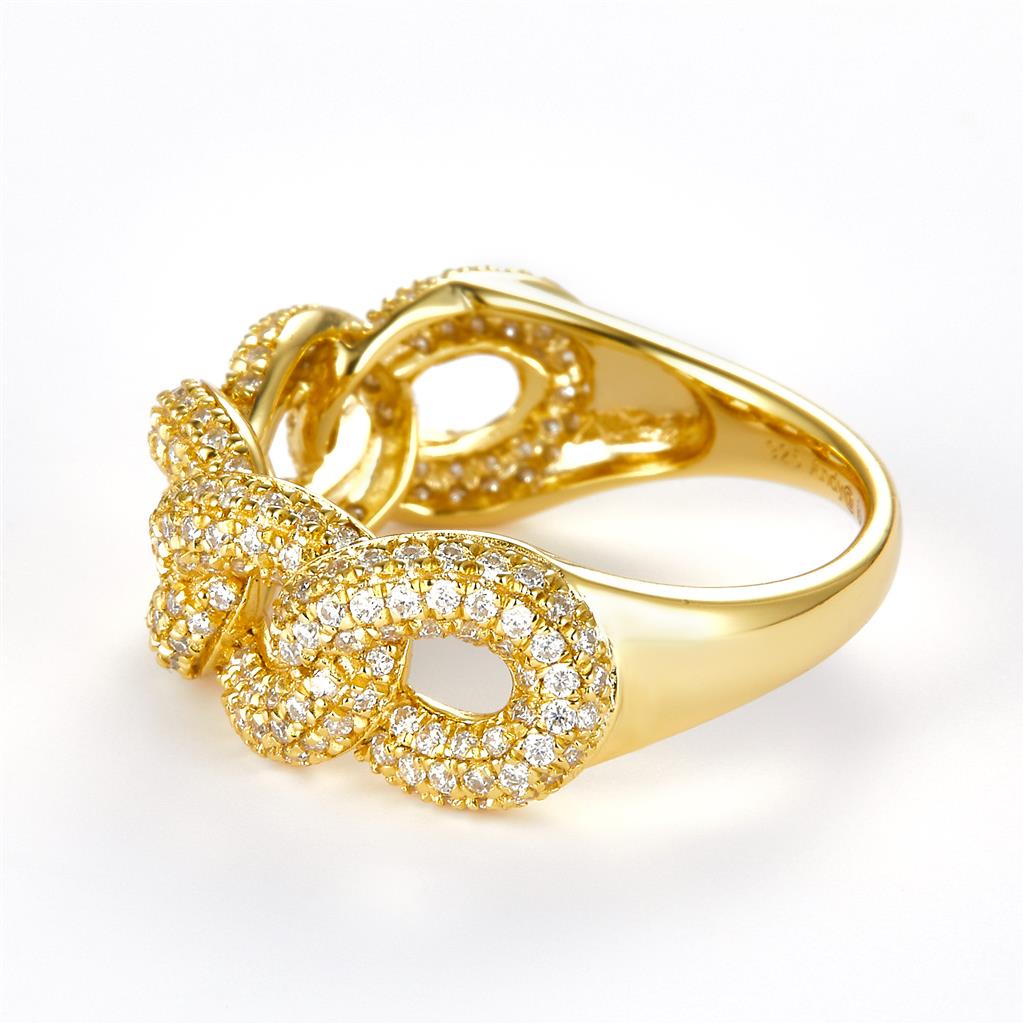 0.75 Ct. Moissanite Sterling Silver (Yellow). Cuban Chain Style Wedding Band Ring. (Unisex). Size 7.5