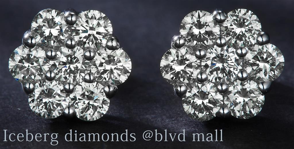 1.305 Ct. Diamond 14 Kt Gold (White). Flower Style Studs Earrings. (Unisex).