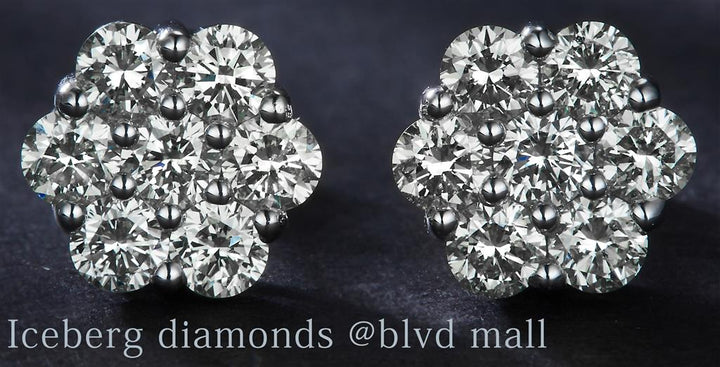 1.305 Ct. Diamond 14 Kt Gold (White). Flower Style Studs Earrings. (Unisex).