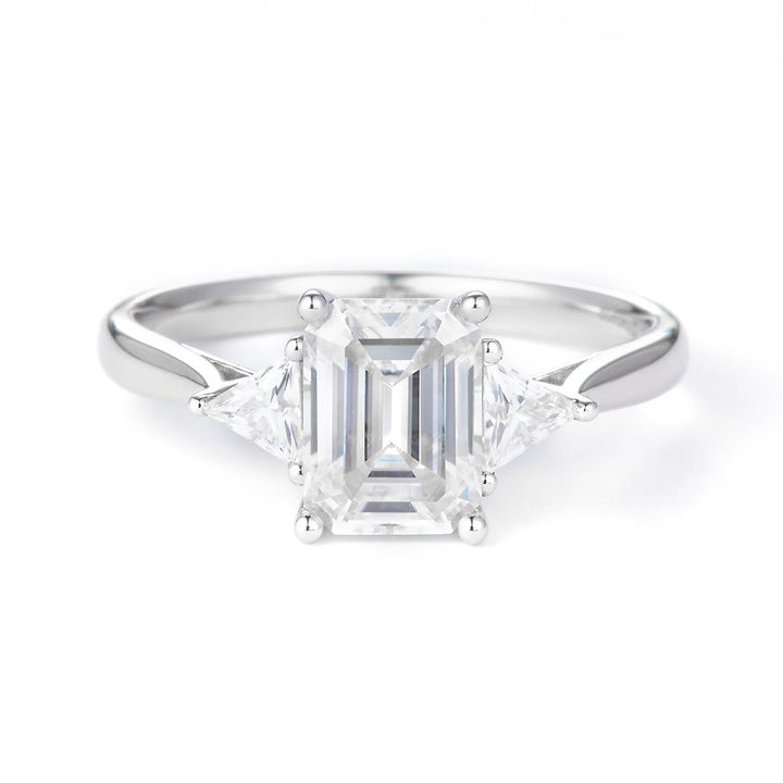 1.88 Ct. Moissanite Sterling Silver (White). Solitaire with Emerald Cut Center Stone Ring. (Women). Size 7.5