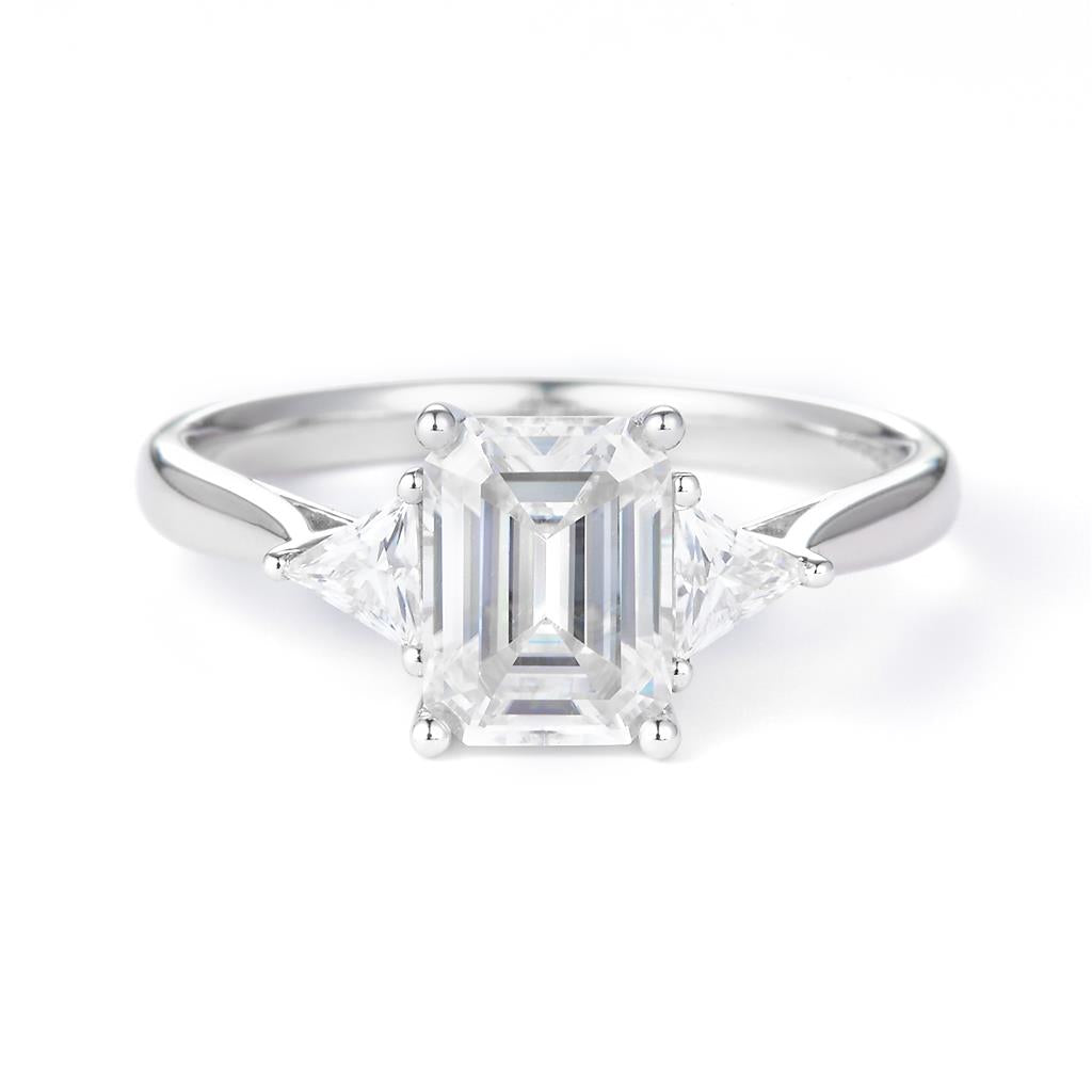 1.88 Ct. Moissanite Sterling Silver (White). Solitaire with Emerald Cut Center Stone Ring. (Women). Size 7.5