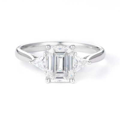 1.88 Ct. Moissanite Sterling Silver (White). Solitaire with Emerald Cut Center Stone Ring. (Women). Size 7.5