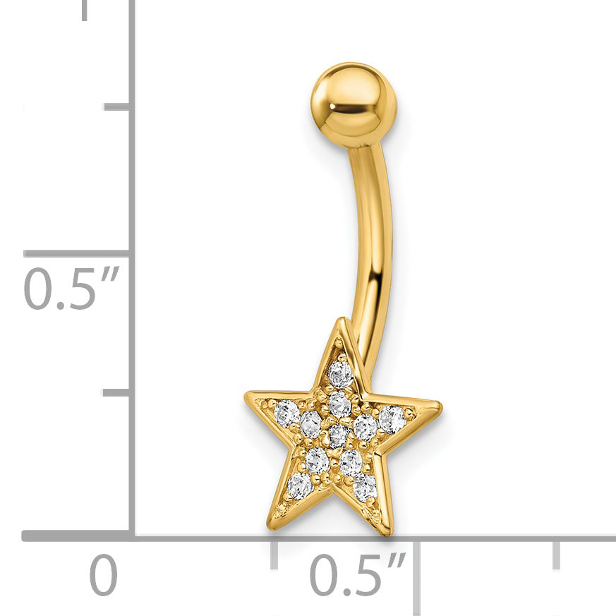 14k 14 Gauge Polished CZ Star Belly Ring