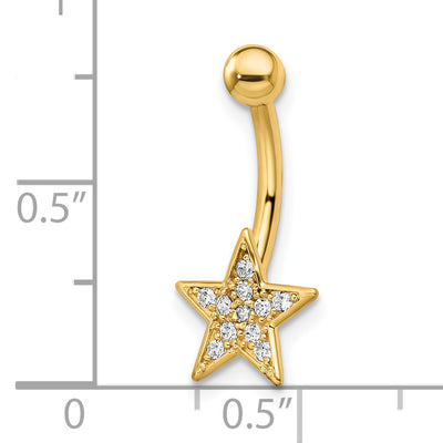 14k 14 Gauge Polished CZ Star Belly Ring