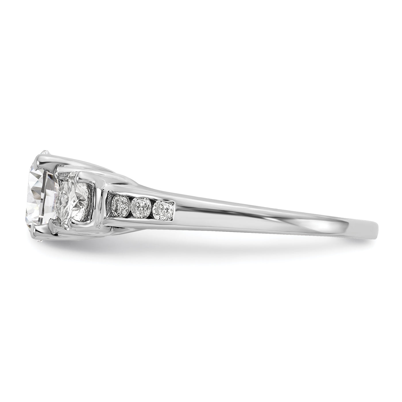 14kw 1.50ct. Three Stone with Side Stones G H I True Light Moissanite Ring