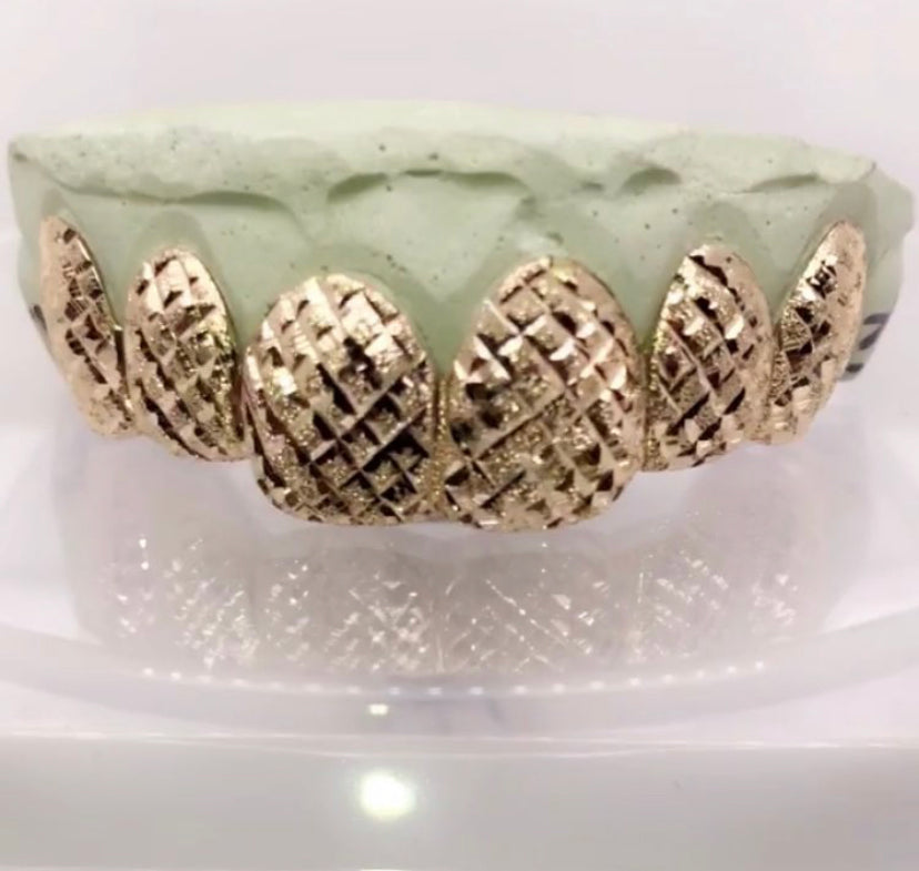 Diamond Cut + Diamond Dust + Perm Cut Gold Grillz 10 Teeth