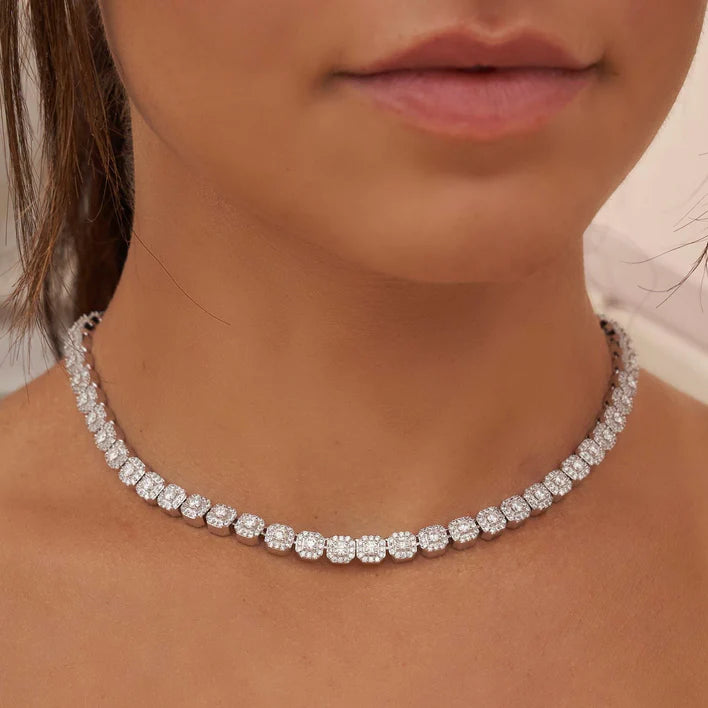 tennis choker chain worn by a woman