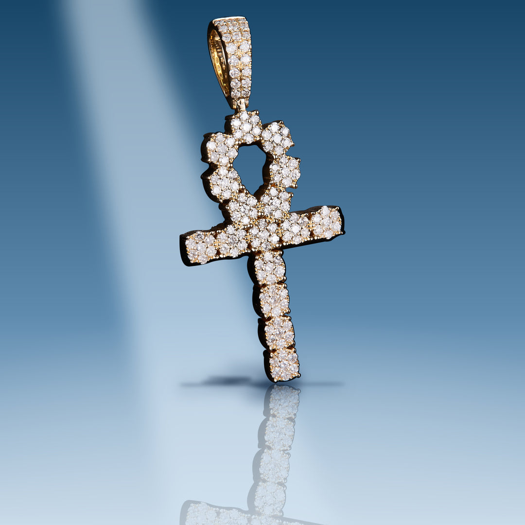 Yellow gold diamond Ankh cross-small pendant