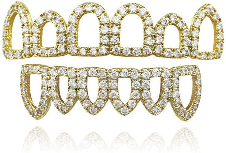 Moissanite Open Face Gold Grillz 2 Teeth