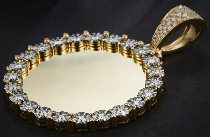 1.4 Ct. Diamond 10 Kt Gold (Yellow). Picture Pendant with Diamond Bezel Illusion Setting Pendant. (Unisex).
