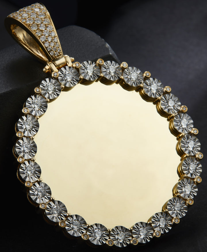 1.4 Ct. Diamond 10 Kt Gold (Yellow). Picture Pendant with Diamond Bezel Illusion Setting Pendant. (Unisex).
