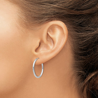 14k White Gold Polished Endless 2mm Hoop Earrings