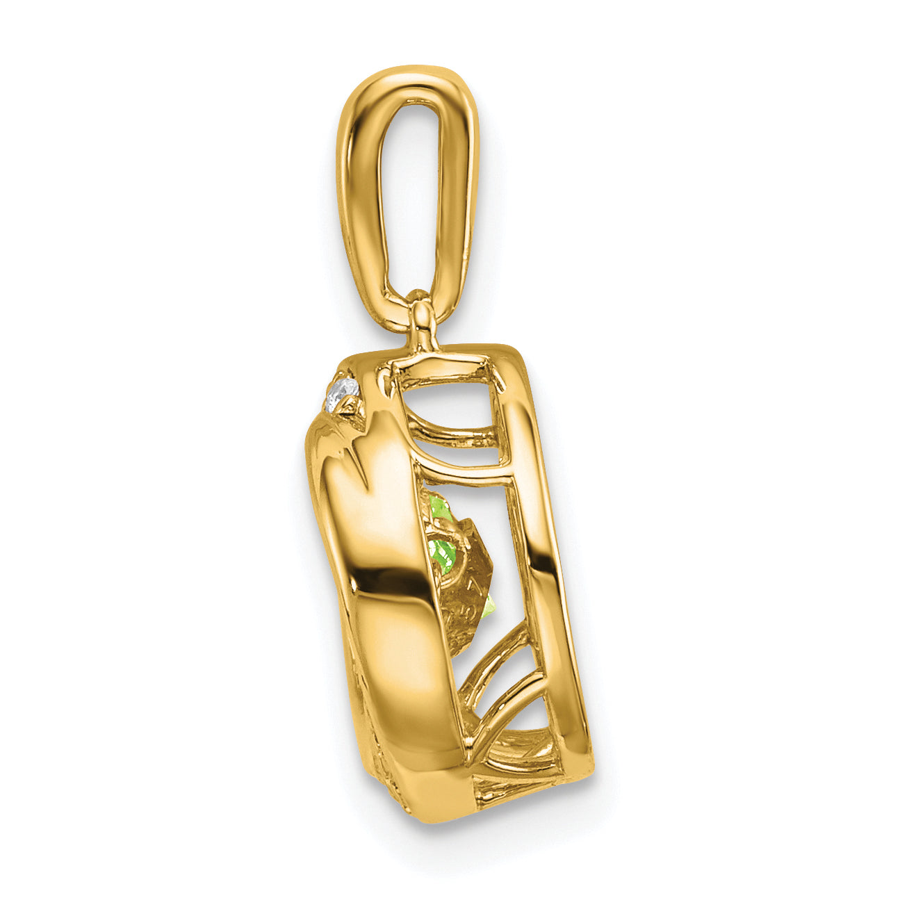 14k Round Peridot and Diamond Pendant