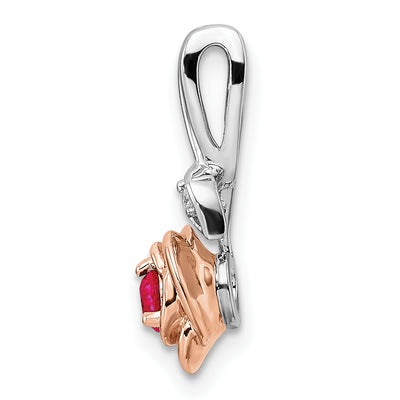 14K Two-tone White & Rose Ruby and Diamond Flower Pendant
