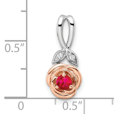 14K Two-tone White & Rose Ruby and Diamond Flower Pendant