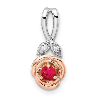 14K Two-tone White & Rose Ruby and Diamond Flower Pendant