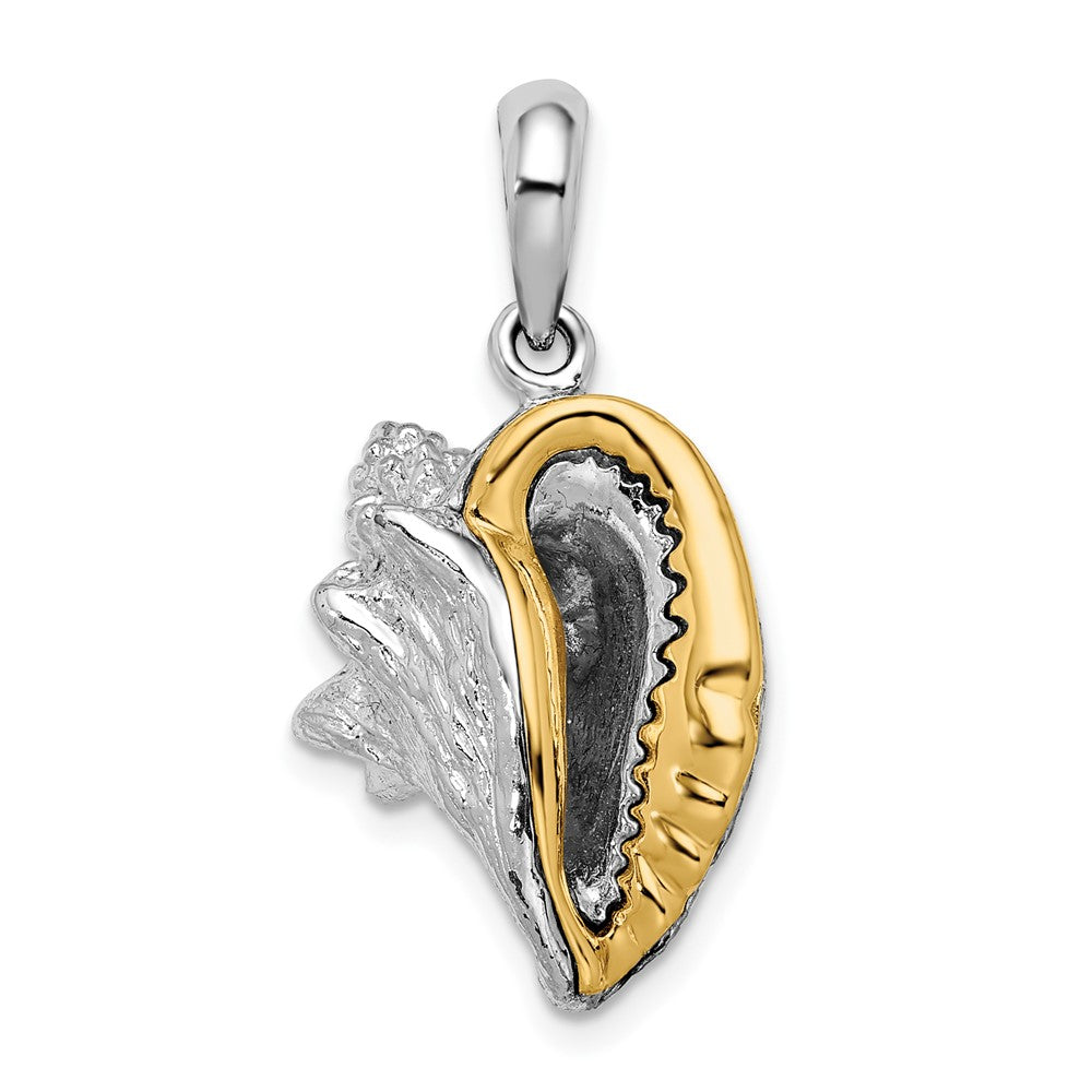 Sterling Silver Rhodium-plated 3D Conch Shell w/14k Accent Pendant
