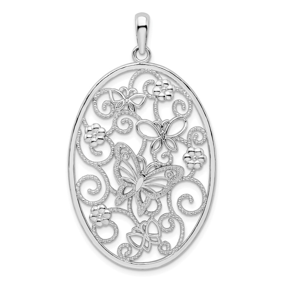 Sterling Silver Polished Oval Butterflies Pendant