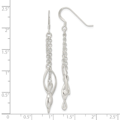 Sterling Silver Polished Double Twisted & Chain Dangle Earrings