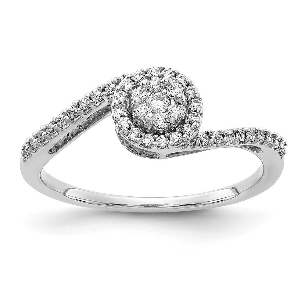 14k White Gold Diamond Cluster Bypass Ring