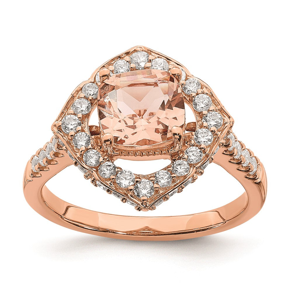 14k Rose Gold Morganite Diamond Halo Complete Engagement Ring