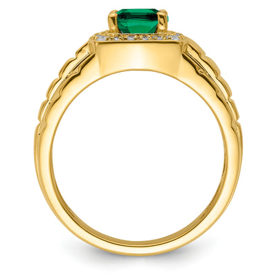 10ky Created Emerald & Lab Grown VS/SI FGH Dia Men's Ring