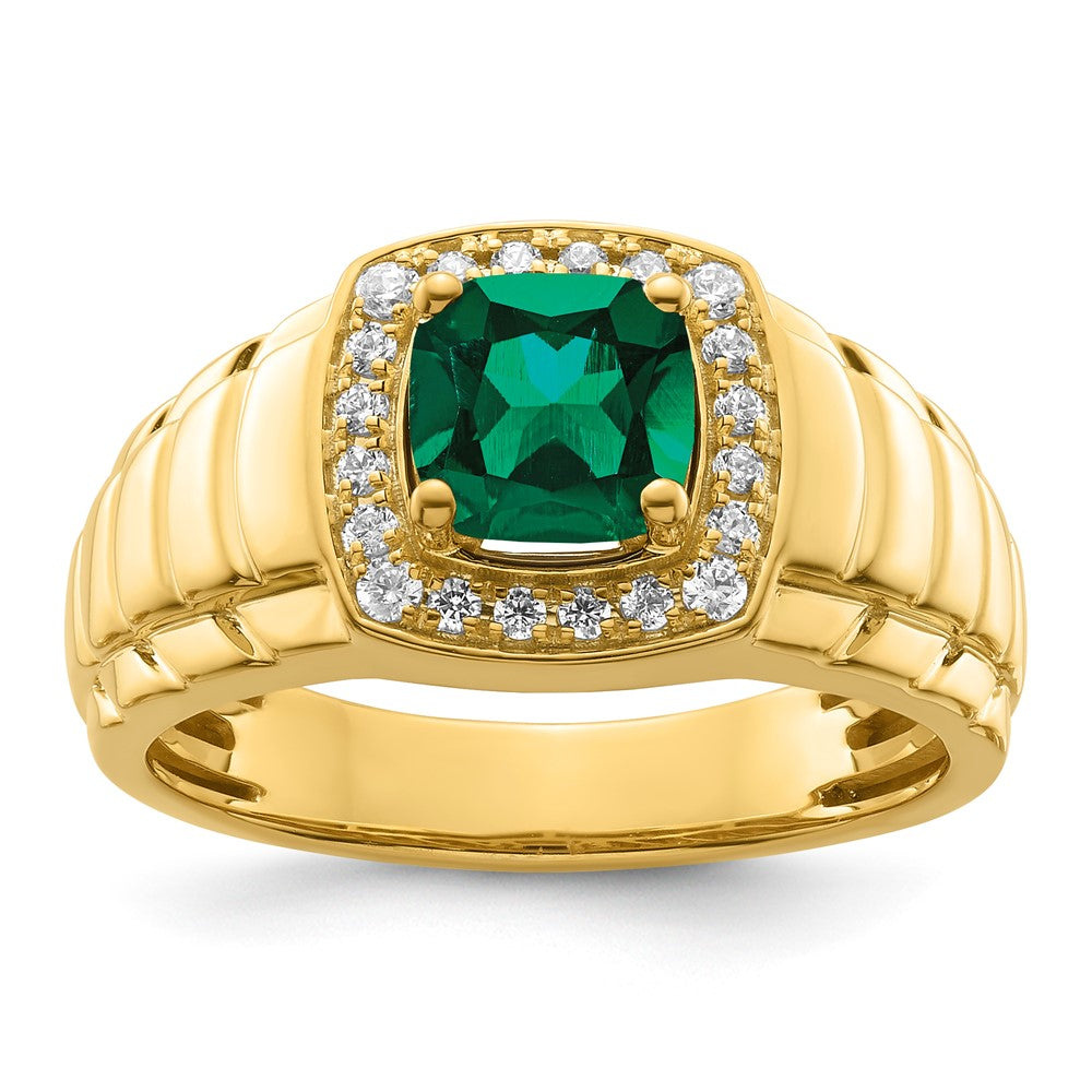 10ky Created Emerald & Lab Grown VS/SI FGH Dia Men's Ring