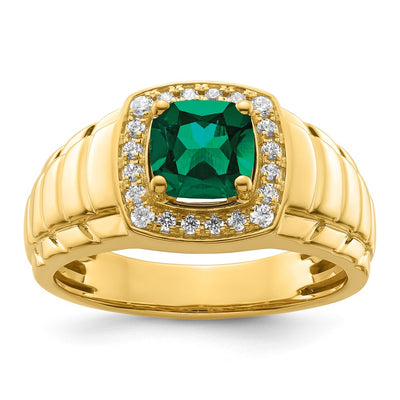 10ky Created Emerald & Lab Grown VS/SI FGH Dia Men's Ring
