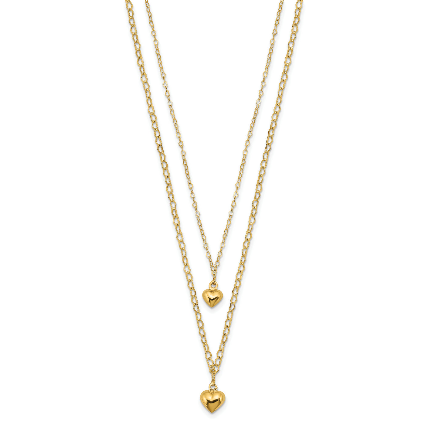 14K Double Layer Heart Link Polished Hearts 2 in ext. Necklace