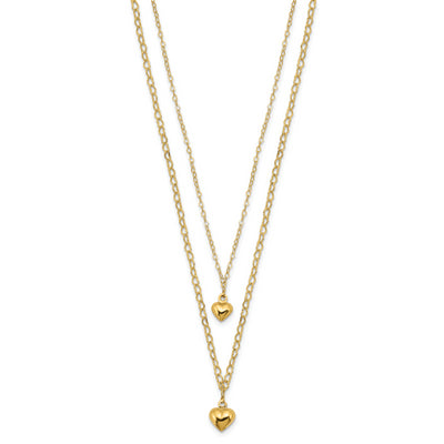 14K Double Layer Heart Link Polished Hearts 2 in ext. Necklace