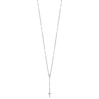 14K White Gold Polished Faceted Beads Rosary 18 inch Necklace