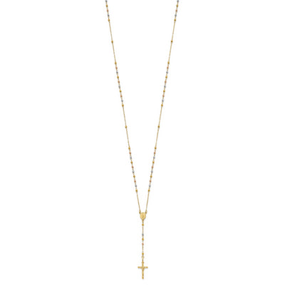 14K Tri-color Polished Faceted Beads Rosary Necklace