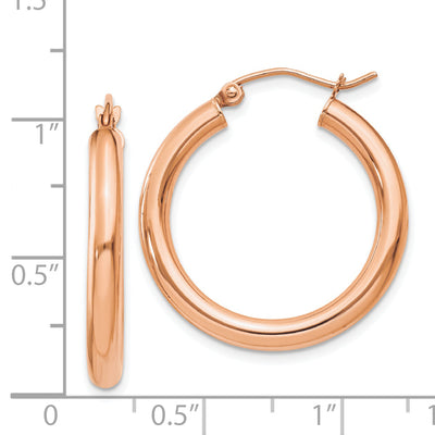 14k Rose Gold Polished 3mm Lightweight Tube Hoop Earrings