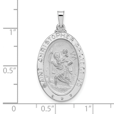 14k White Gold Polished Oval Solid Saint Christopher Medal Pendant