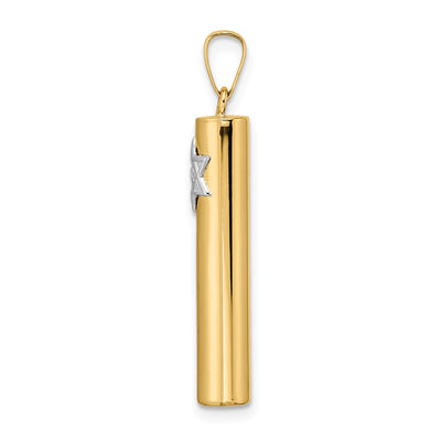 14k Polished Hollow Mezuzah w/Star of David Pendant