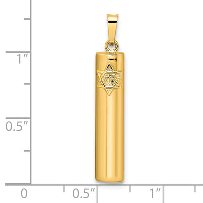14k Polished Hollow Mezuzah w/Star of David Pendant