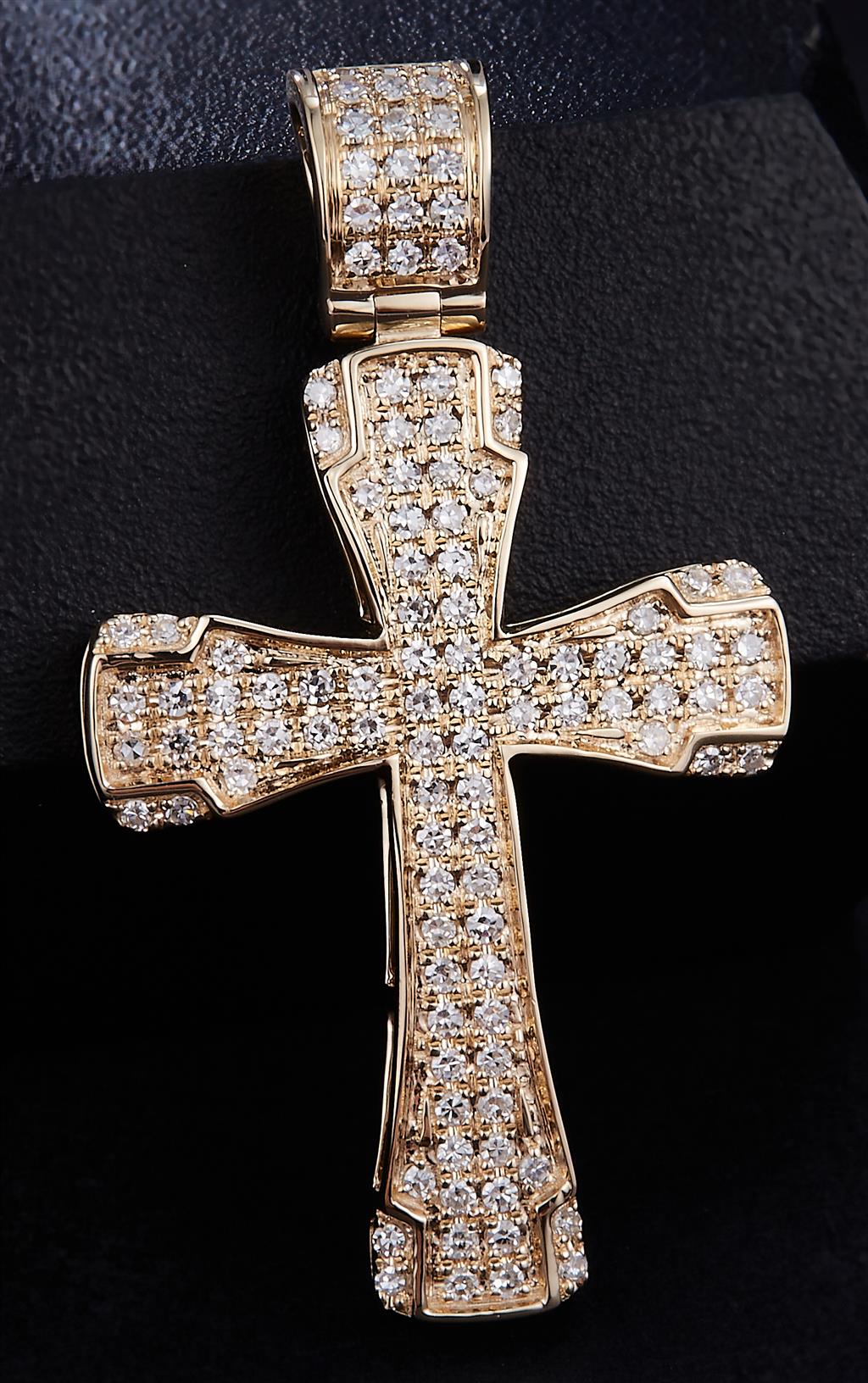 0.553 Ct. Diamond 14 Kt Gold (Yellow). Cross Pendant. (Unisex).
