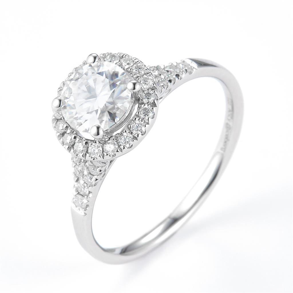 1.28 Ct. Moissanite Sterling Silver (White). Halo Style Solitaire Ring. (Women). Size 7.5