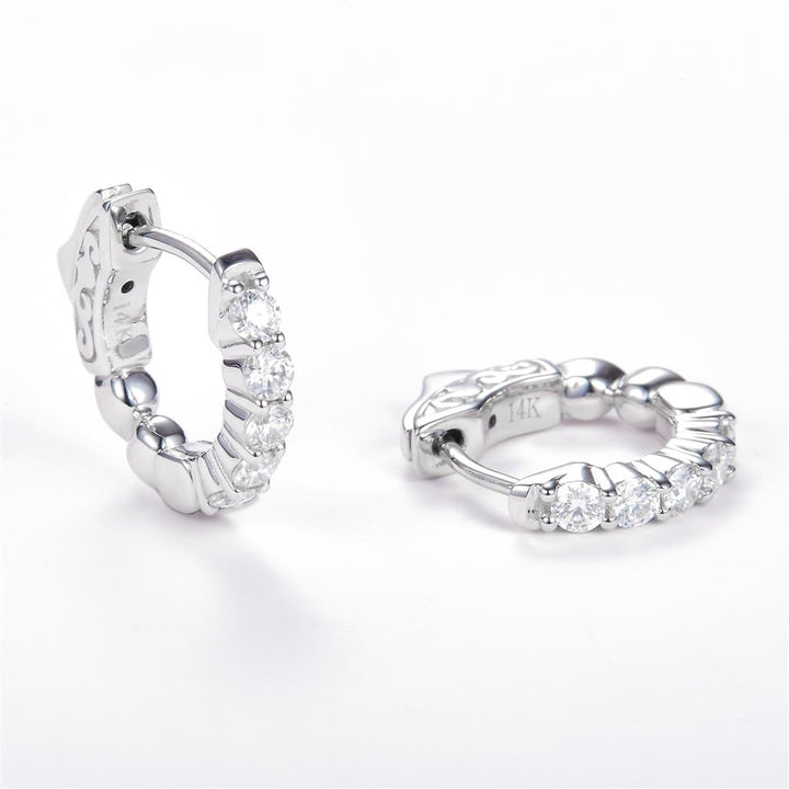 0.48 Ct. Moissanite 14 Kt Gold (White). Hinged Hoop Earrings. (Women).