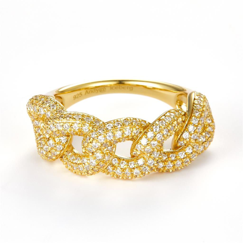 0.75 Ct. Moissanite Sterling Silver (Yellow). Cuban Chain Style Wedding Band Ring. (Unisex). Size 7.5