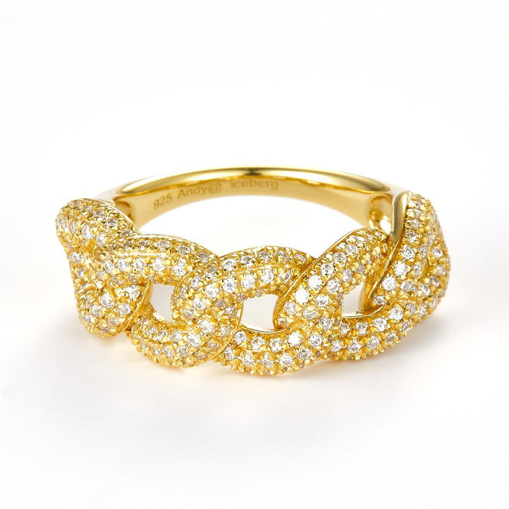 0.75 Ct. Moissanite Sterling Silver (Yellow). Cuban Chain Style Wedding Band Ring. (Unisex). Size 7.5