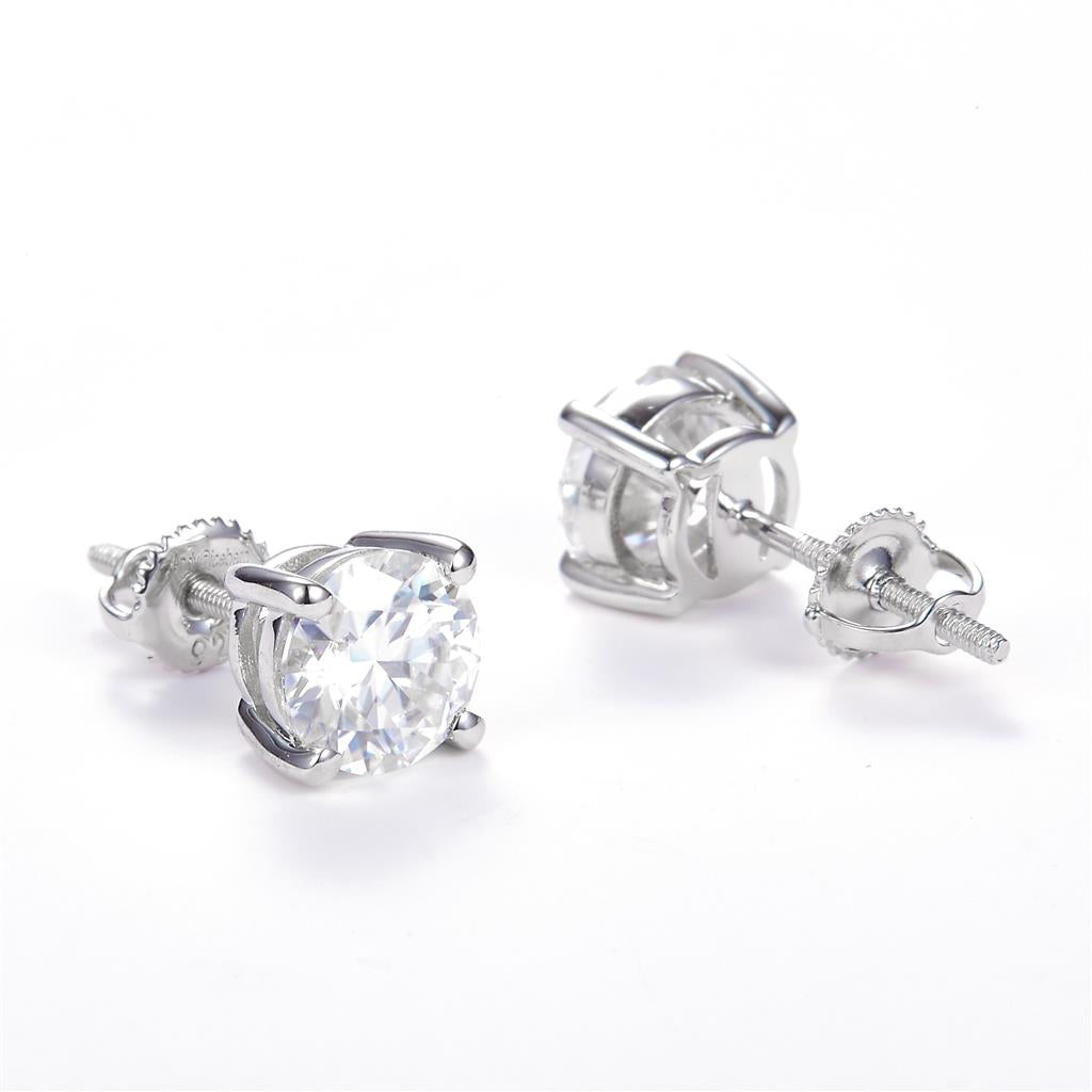 1.88 Ct. Moissanite 14 Kt Gold (White). Solitaire Studs Earrings. (Unisex).
