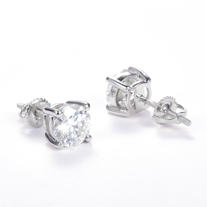 1.88 Ct. Moissanite 14 Kt Gold (White). Solitaire Studs Earrings. (Unisex).