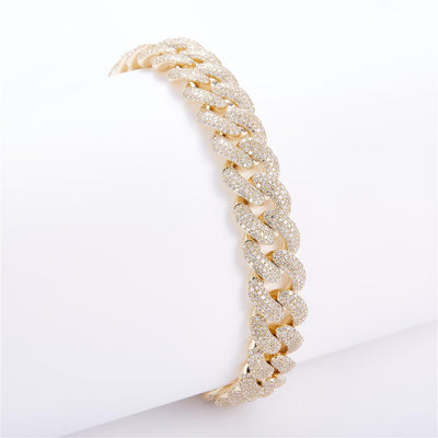 6.11 Ct. Diamond 10 Kt Gold (Yellow). Solid Cuban Link Bracelet. (Men). 8 in Long. 11 mm Wide