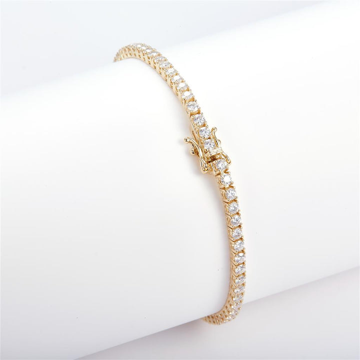 3.257 Ct. Moissanite 14 Kt Gold (Yellow). Tennis Bracelet. (Unisex). 7 in Long. 2.4 mm Wide