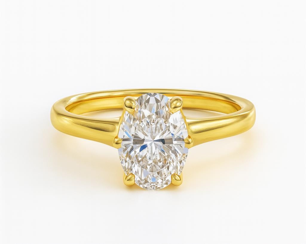 1.5 Ct. Diamond 14 Kt Gold (Yellow). Oval Solitaire Ring. (Women). Size 7