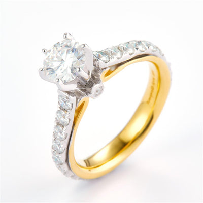 2.24 Ct. Moissanite Sterling Silver (Yellow and White). Solitaire Ring. (Women). Size 7.5