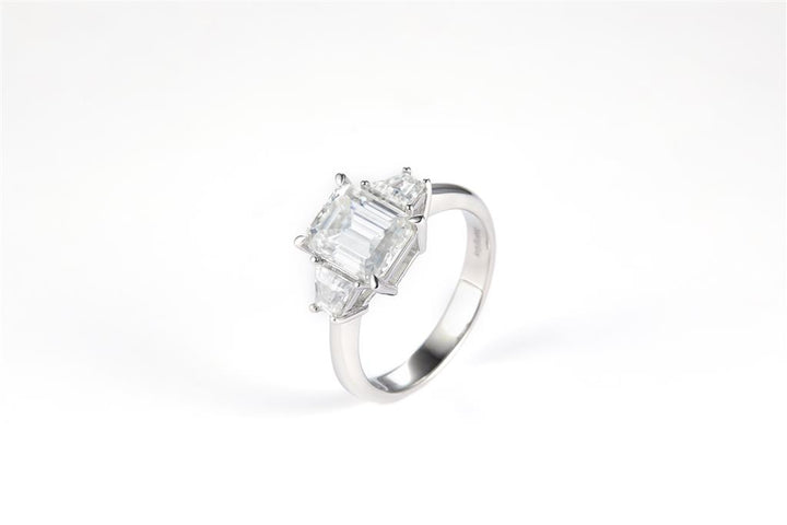 3.15 Ct. Moissanite 14 Kt Gold (White). with Emerald Cut Center Stone Ring. (Women). Size 7.5