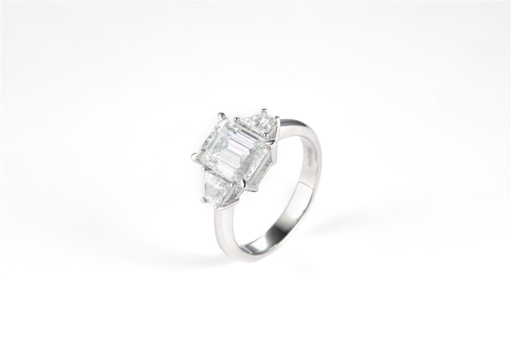 3.15 Ct. Moissanite 14 Kt Gold (White). with Emerald Cut Center Stone Ring. (Women). Size 7.5